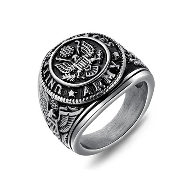 Vintage US Army Military Ring Mens Gold/Silver Color Stainless Steel US Army Ring Marine Corps Eagle Ring Male Fashion
