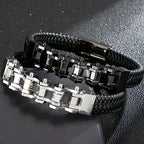 Stainless Steel Bikers Motorcycle Bike Chain Man Bracelet for Men Braided Leather Cuff Wrap Wristband Bangle With