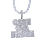 New Cash Ova Broke Pendant Necklace Hiphop Rock Iced Out Bling 5A Zircon Silver Color Cz Tennis Chain Letter Charm Men