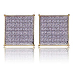 Iced Out Square Stud Earrings — Micro Pave CZ, Gold-Tone