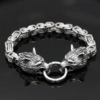 Men's Stainless Steel Viking Wolf Head Bracelet Vintage Personality Thick Chain Biker Punk Hip Hop Wristband Jewelry