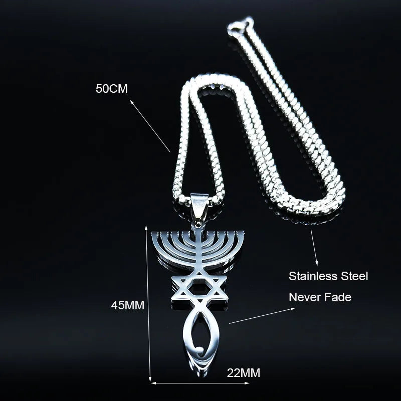 Messianic Silver Pendant Necklace — Stainless Steel