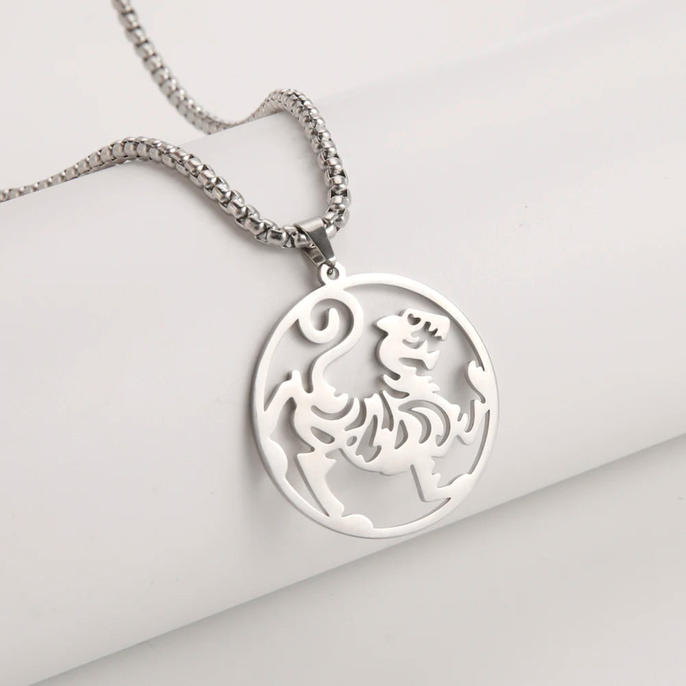 Chinese Mythical Totem Beast Symbol Pendant Necklace Men Talisman Animal Necklace Stainless Steel Amulet Jewelry Gift