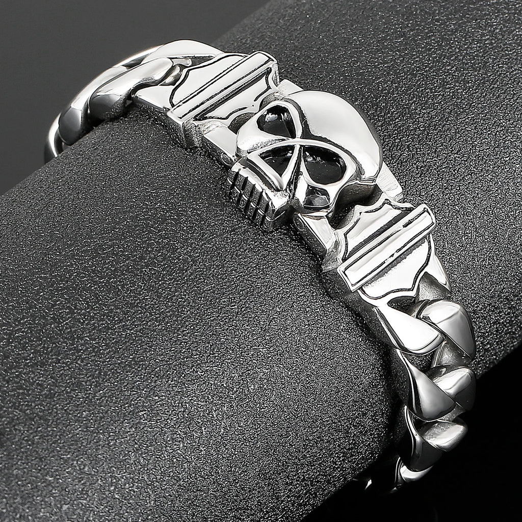 Fongten 22cm Skull Cuban Chain Bracelets For Men Stainless Steel Skeleton Curb Men Bangle Bracelet Gothic Jewelry Christmas