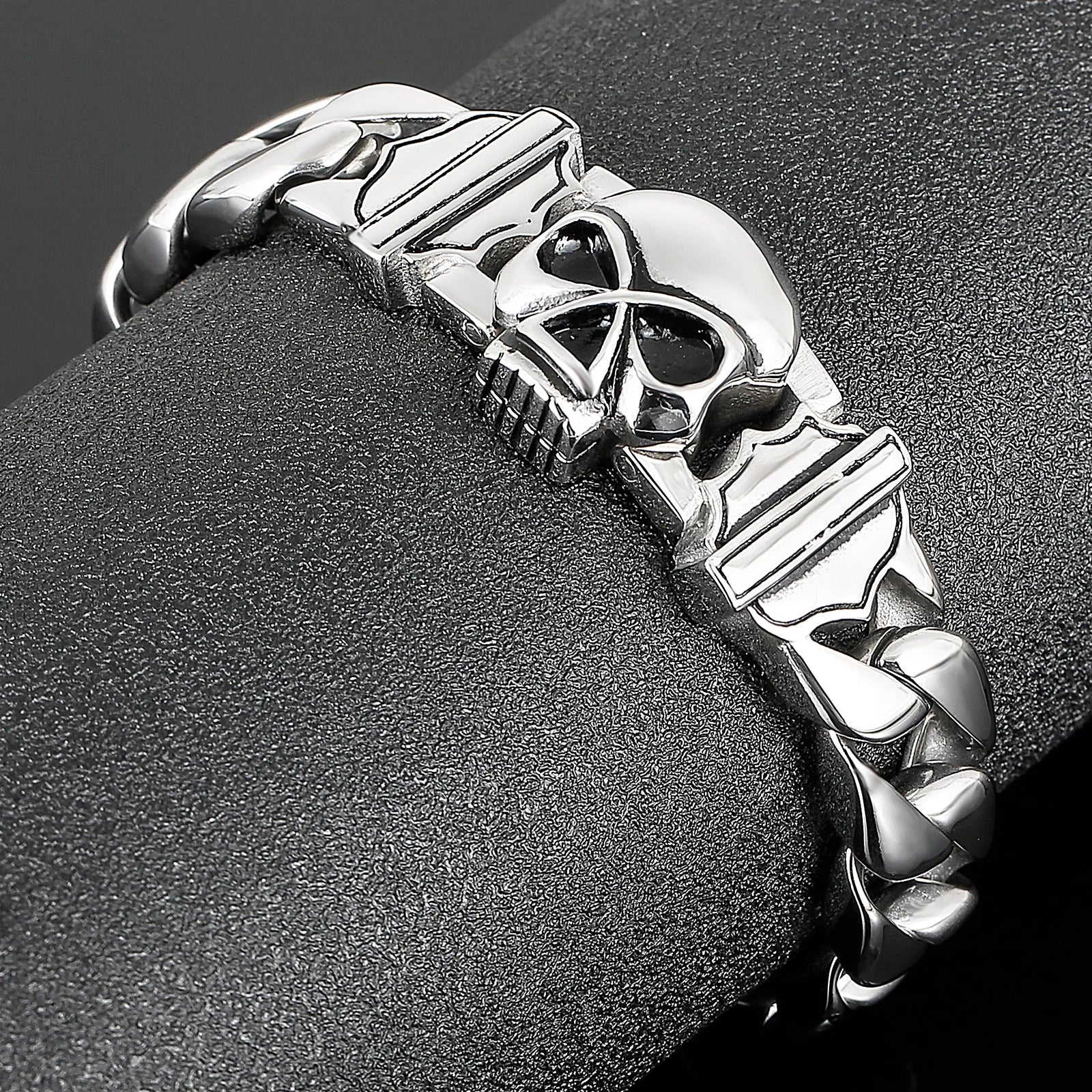 Fongten 22cm Skull Cuban Chain Bracelets For Men Stainless Steel Skeleton Curb Men Bangle Bracelet Gothic Jewelry Christmas