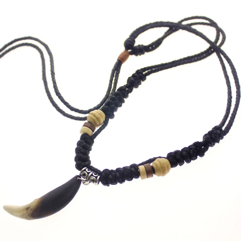 Wolf Tooth Necklace Man Fashion Ornaments Black rope Rock Pendant Ethnic Style Retro