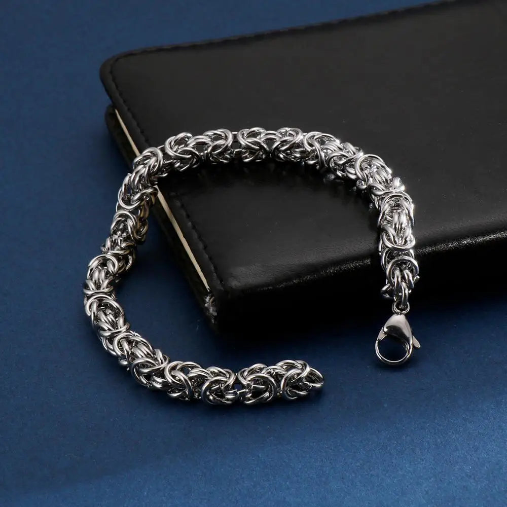 Fongten Stainless Steel Chain Bracelet for Men Handmade Mesh Charm Armband Bracelets Bangle Male Jewelry Christmas Gifts