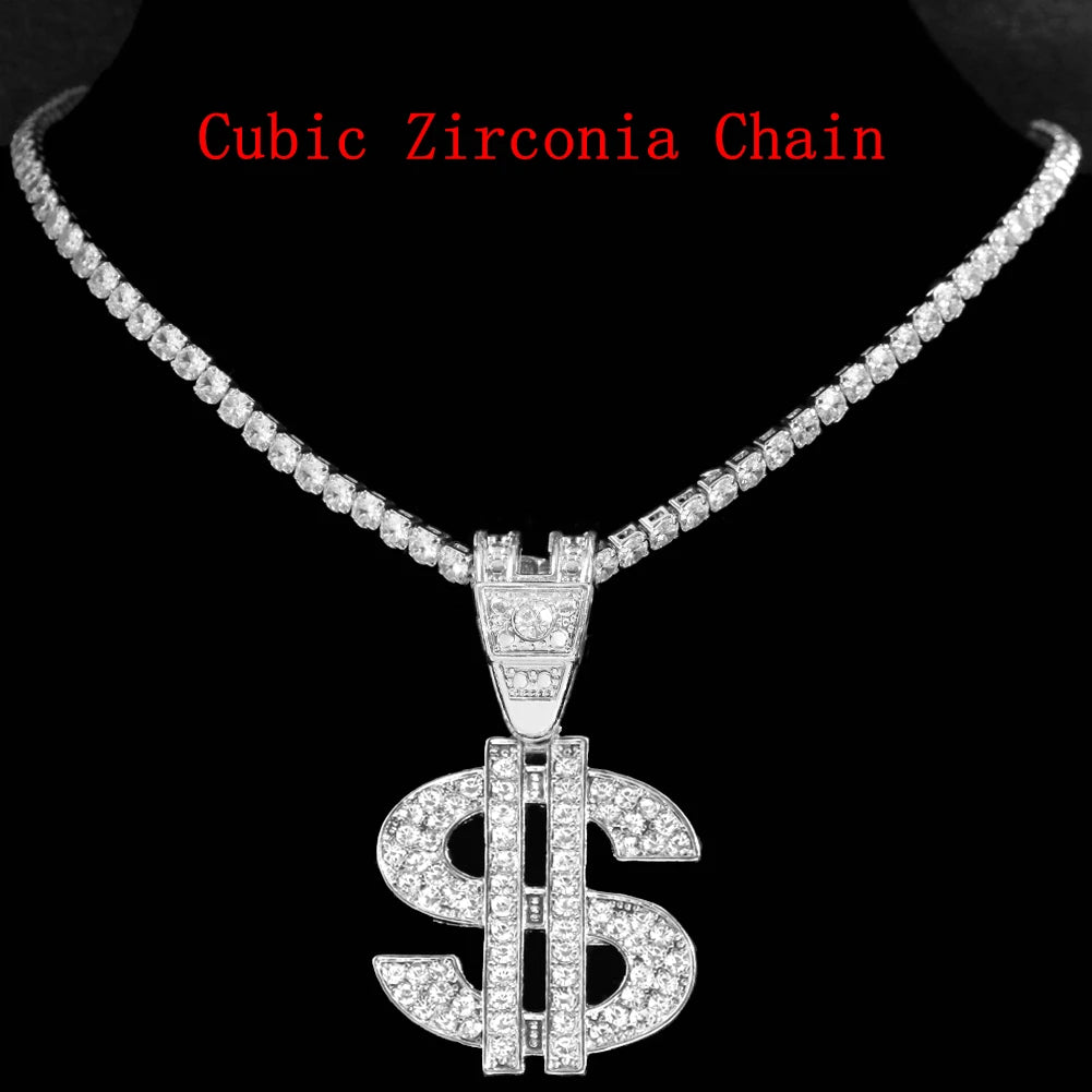 Iced Out Dollar Sign Cuban Pendant — Silver