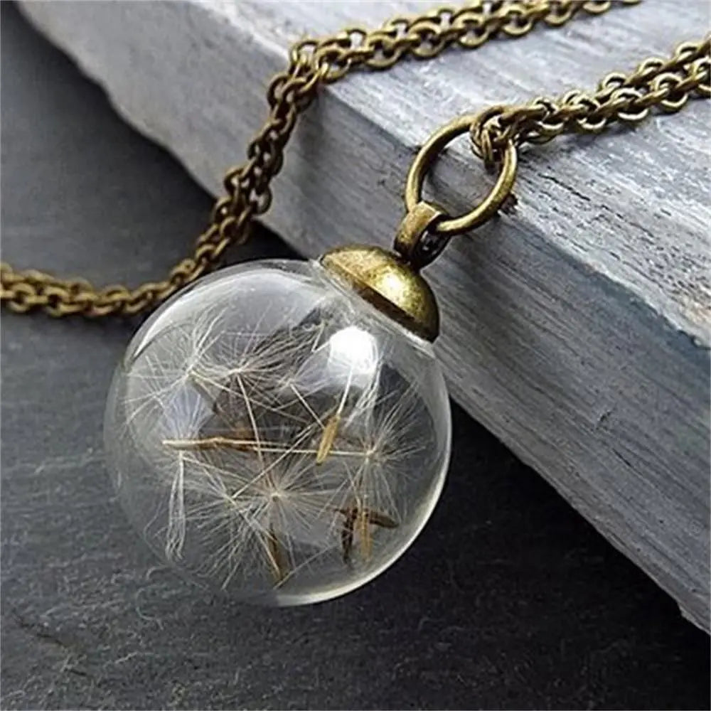 Dandelion Crystal Ball Pendant Necklace — Titanium