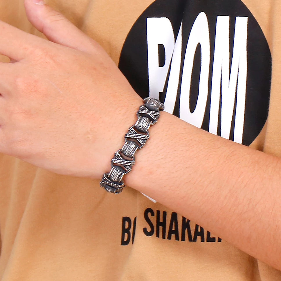 Vintage Solid Stainless Steel Bracelet For Man Masculine 15MM Chain Men's Bracelets Hand Jewelry Resell