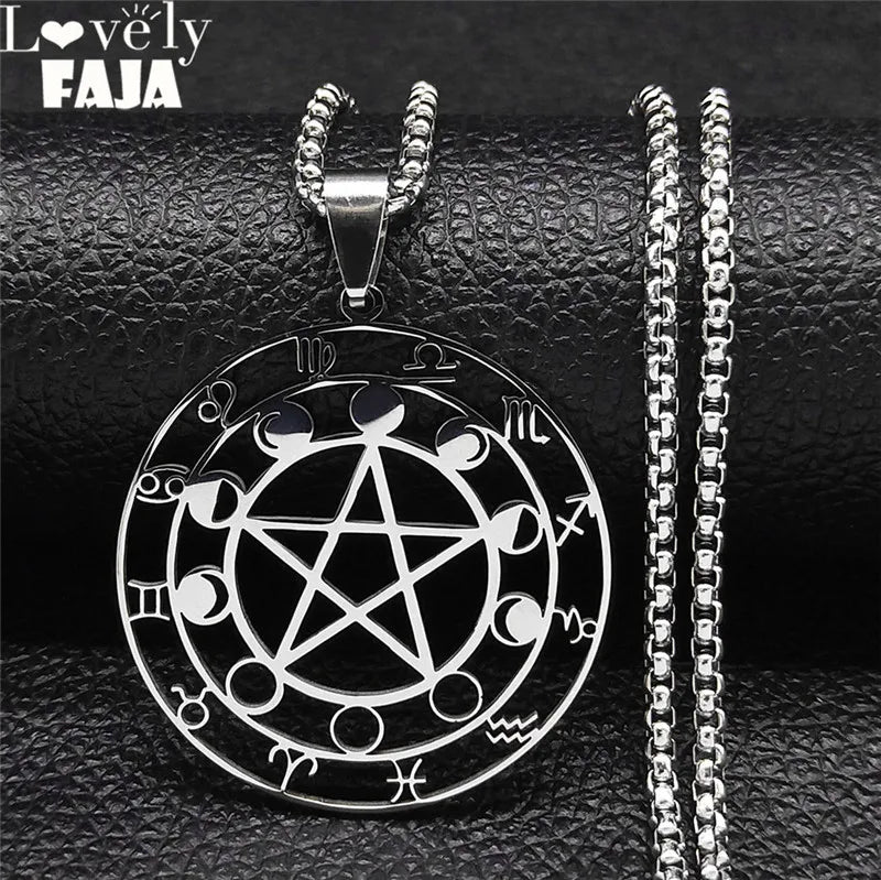 Star Astrology Silver Chain Necklace — Stainless Steel