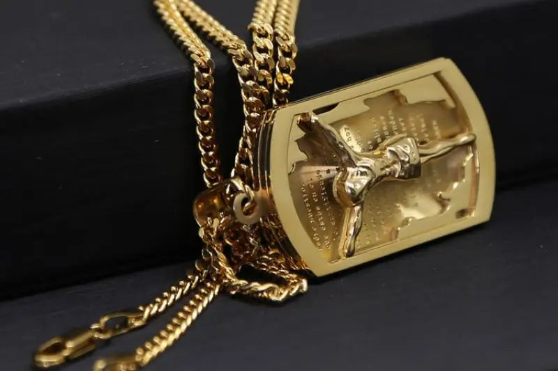 New Gold Color Crucifix Image Men\\'s Pendant Christ Miami Cuban Religious Necklace for Daily Wear Fashion Jewelry