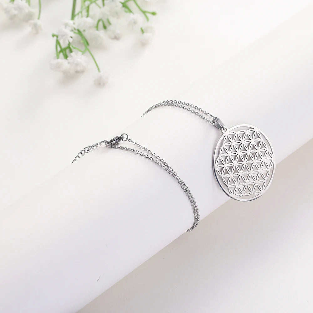 Flower of Life Sacred Geometry Pendant Necklace — Stainless Steel