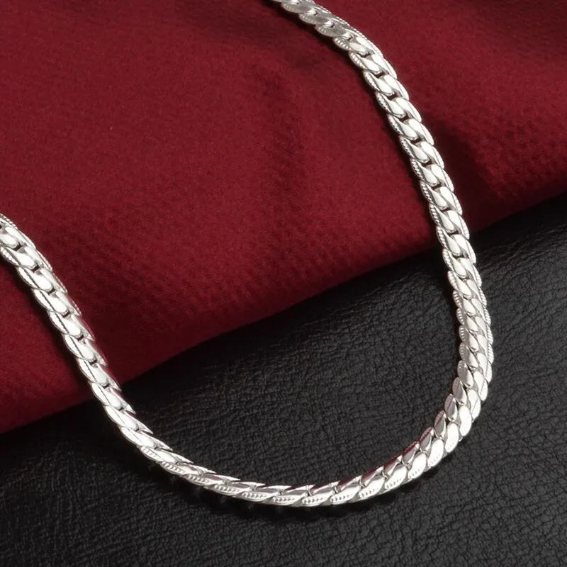 5mm 925 Sterling Silver with Gold Plated Necklace Unisex Flat Snake Link Chain Lobster Clasp Collares Necklaces For Women Men