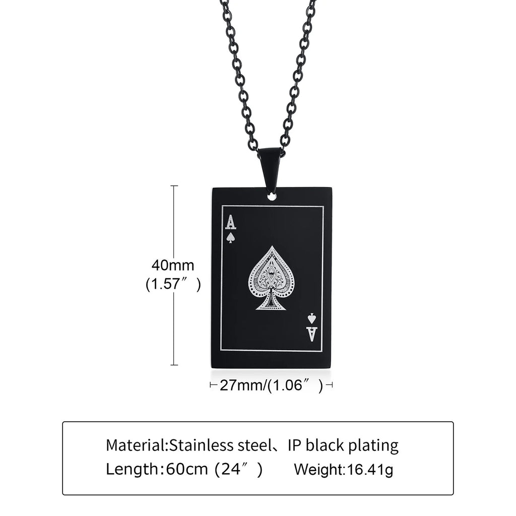 Vnox Lucky Ace of Spades Men Necklaces Jewelry,Stainless Steel Poker A Pendant,Rock Punk Casino Good Fortune Collar