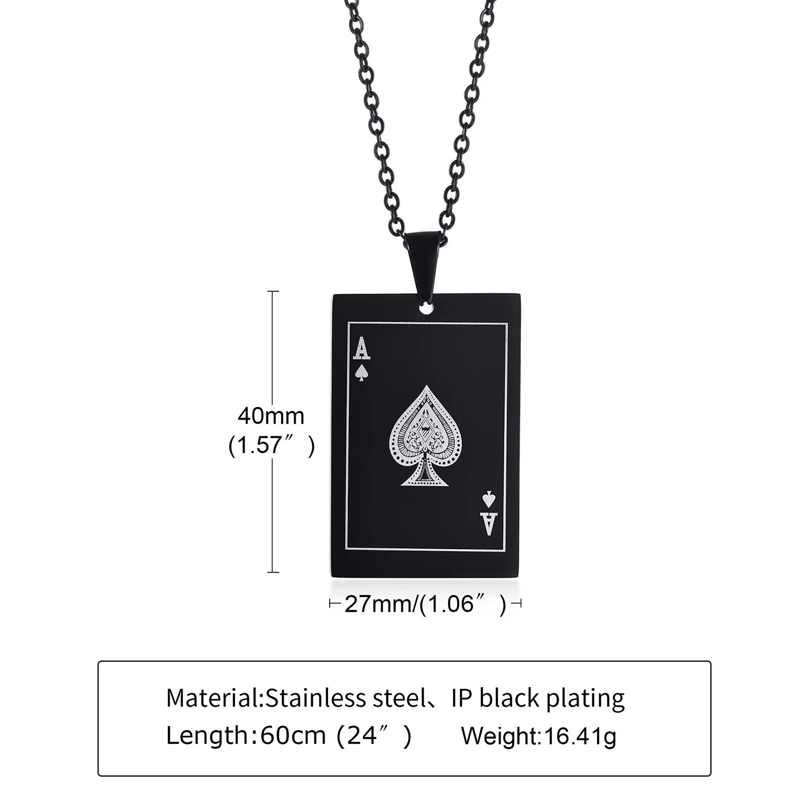 Vnox Lucky Ace of Spades Men Necklaces Jewelry,Stainless Steel Poker A Pendant,Rock Punk Casino Good Fortune Collar