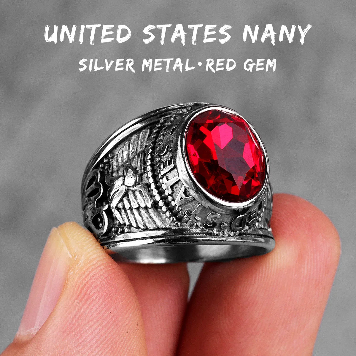 Stainless Steel Men Rings Rhinestone United States Punk Rock Hip Hop For Biker Male Boyfriend Jewelry Creativity Gift Wholesale