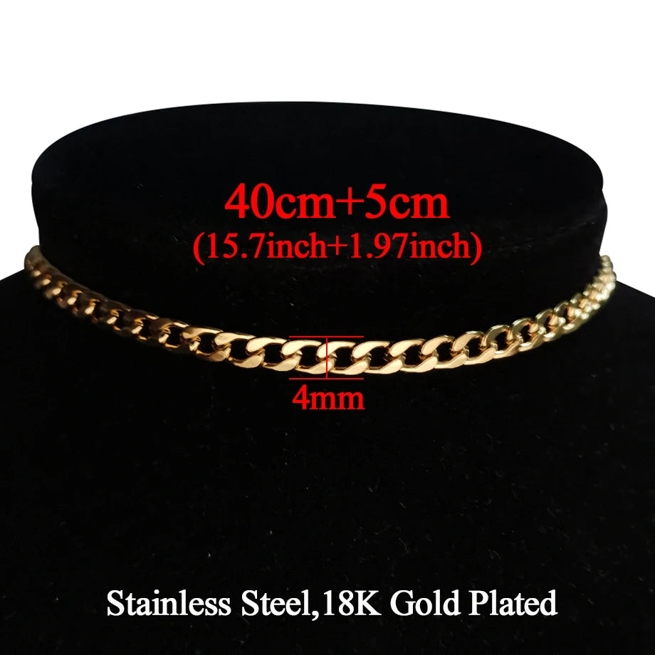 Punk Cuban Link Choker Necklace Collar Statement Chunky Stainless Steel Gold Color Thick Chain Necklace For Men Women Jewelry