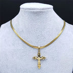 Cross Jesus Gold Pendant Small Acier Inoxydable
