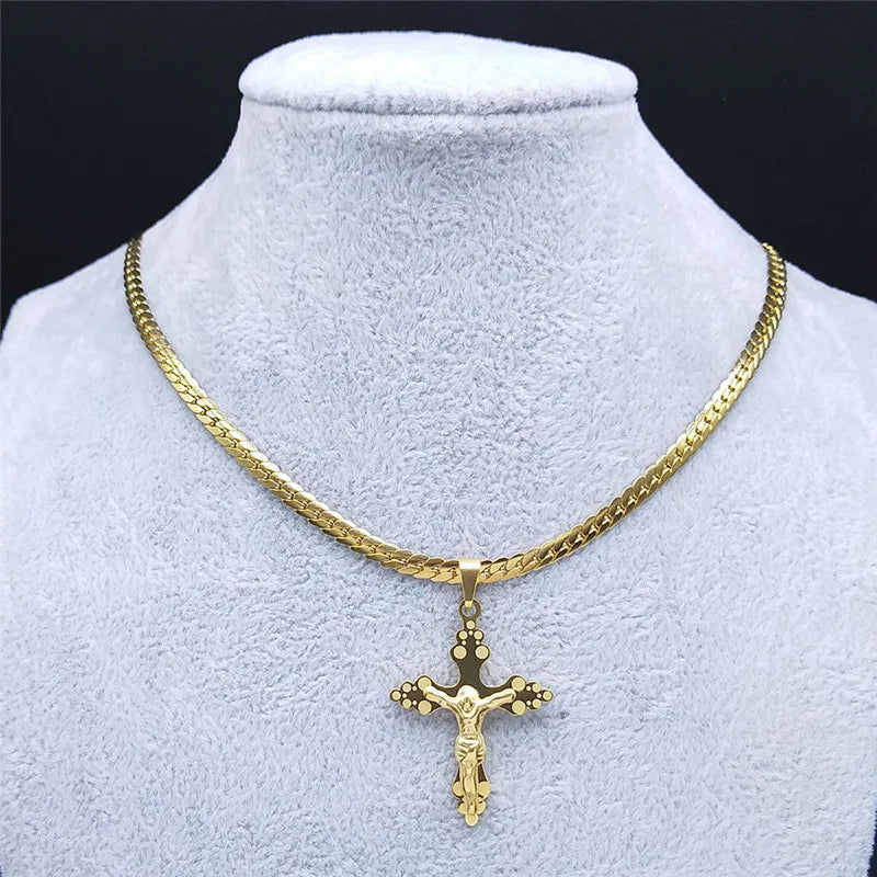 Cross Jesus Gold Pendant Small Acier Inoxydable