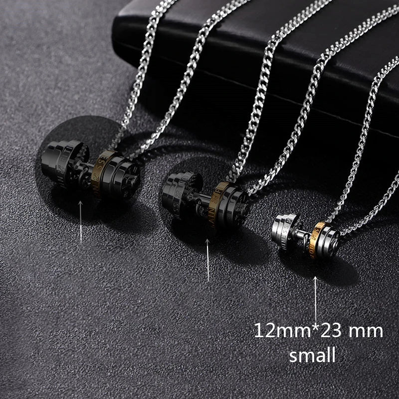 Barbell Fitness Pendant Necklace — Stainless Steel