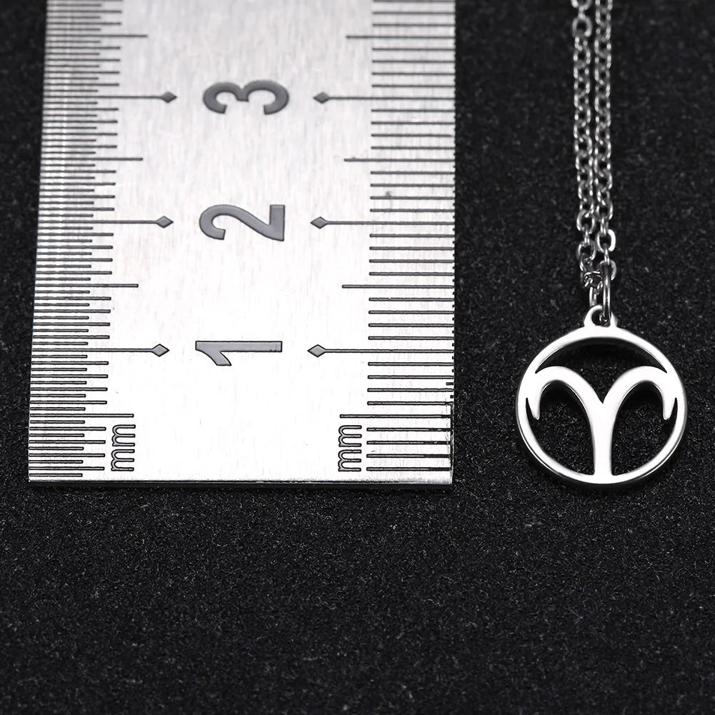 Lemegeton Zodiac Women's Necklace 12 Constellations Stainless Steel Pendant Choke Astrology Aries Leo Ring Jewelry Birthday Gift