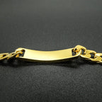 Gold Cuban Curb ID Bar Bracelet 9mm Wide 8 Inch — Stainless Steel