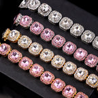 Luxury Full Rhinestone Big Tennis Chain Bracelets For Women Men Fashion Bling Iced Out Square Crystal Bracelet On Hand Jewelry