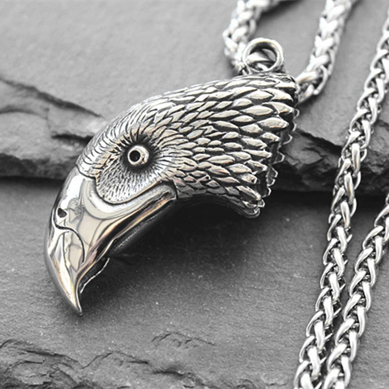 Double-Sided 3D Eagle Head Pendant Necklace — Stainless Steel
