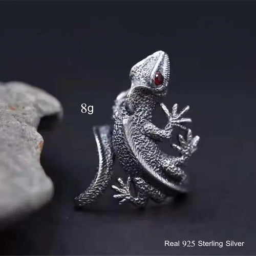 925 Silver Lizard Animal Open Ring — Statement