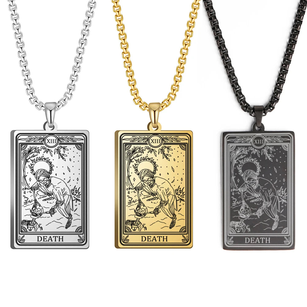 Dawapara Skeleton Tarot Necklace Amulet Marigold Tarot Card Major Arcana Necklaces Halloween Gift Stainless Steel