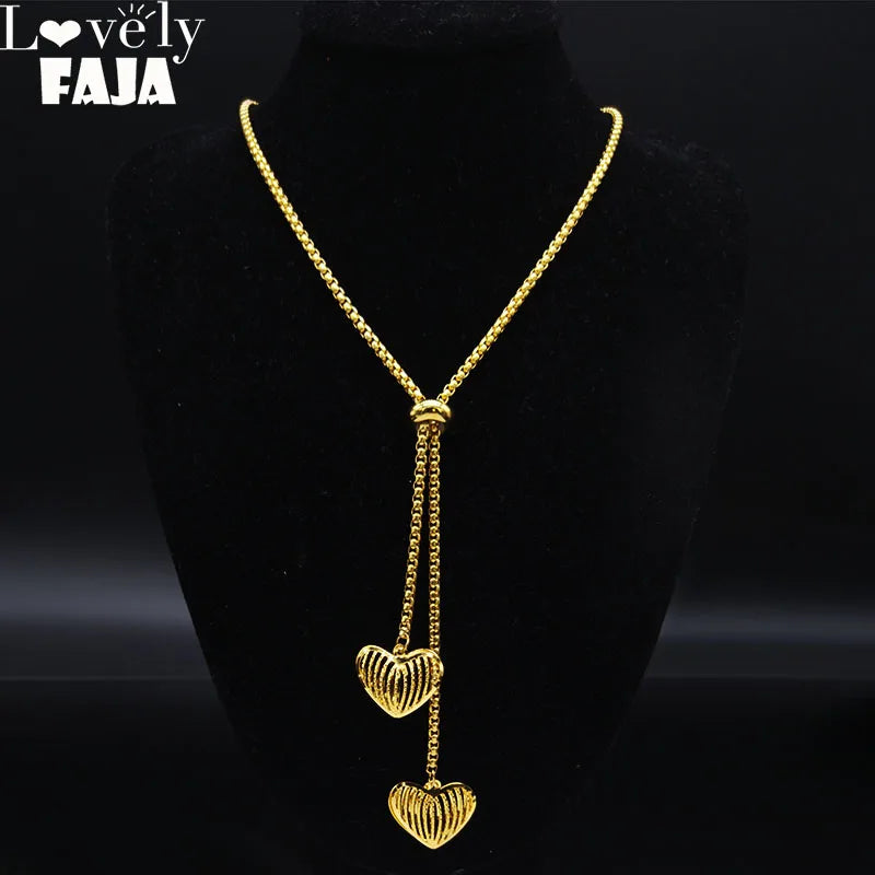 Heart Gold Pendant Long Acero Inoxidable Joyeria