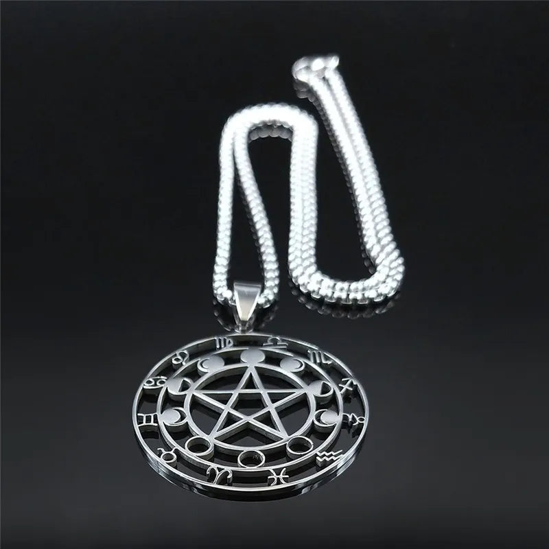 Star Astrology Silver Chain Necklace — Stainless Steel