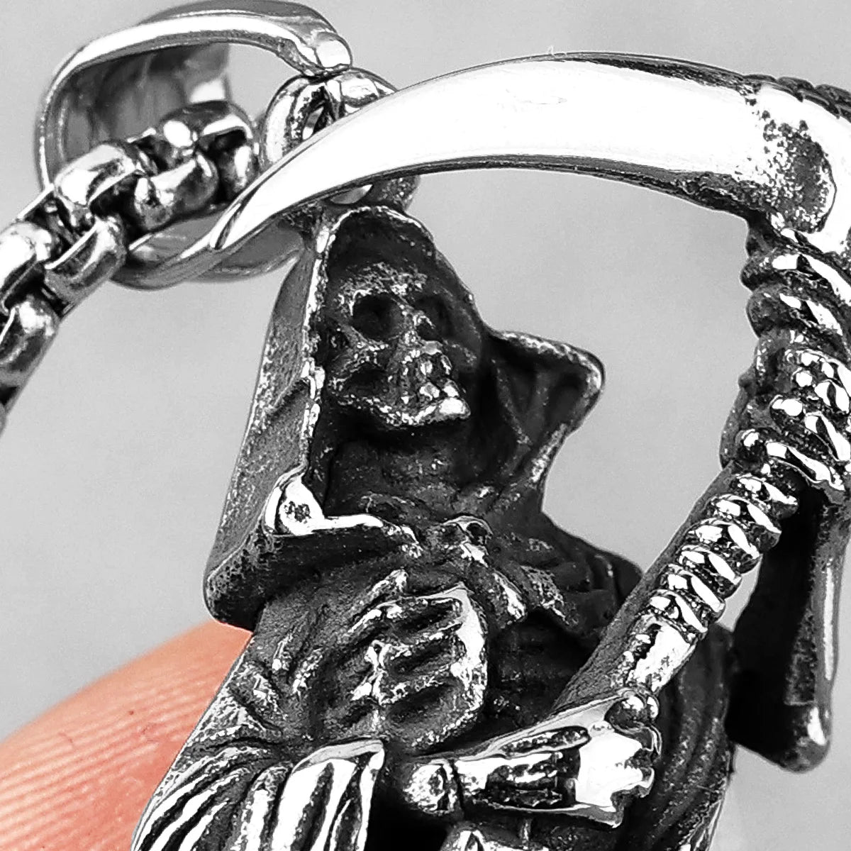 Grim Reaper Scythe Skull Pendant — Stainless Steel