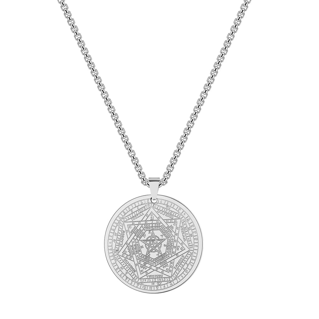 CHENGXUN The Seal of The Seven Archangels Amulet Pendant Necklaces Men Women Pentagram The Sigil of Ameth Talisman Necklace Gift