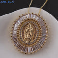Iced Out Virgin Mary Gold Pendant Necklace