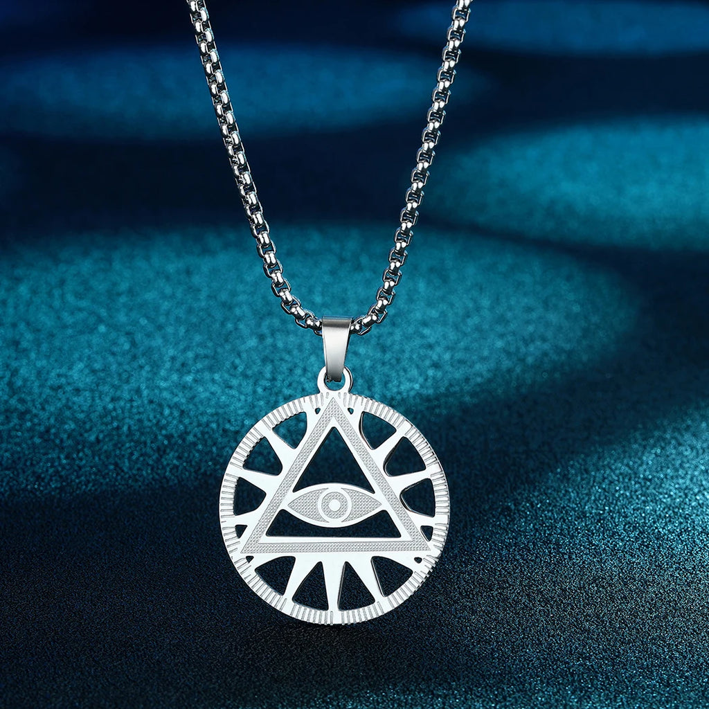 All-Seeing Eye Pyramid Necklace — Stainless Steel