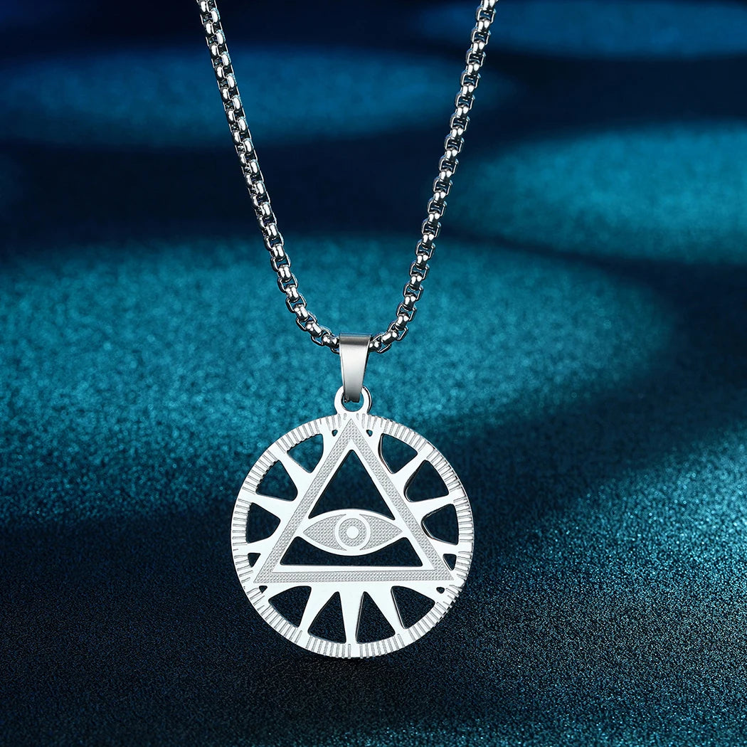 All-Seeing Eye Pyramid Necklace — Stainless Steel