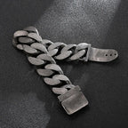 Fongten Heavy Black Metal Punk Wide Cuban Link Chain Men Bracelet Stainless Steel Fashion Biker Male Accessories