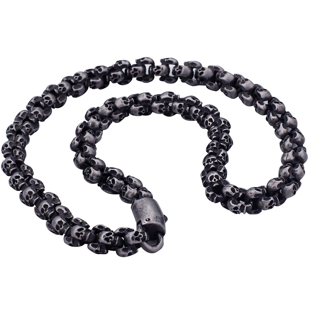 12MM Wide Stainless Steel Mens Skull Link Chain Necklace Men Punk Gothic Choker Skeleton Bracelet Men Man 50 70CM Long