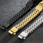 Gold Color Stainless Steel Bracelet for Men 11MM Link Chain Men's On Hand Bands Bracelets Male Jewellery Iron Mannen