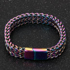 Mens 12MM Width Double Row Chain Wrist Bracelets 6 Color Stainless Steel Bracelet for Man Handles With Magnet Clasp