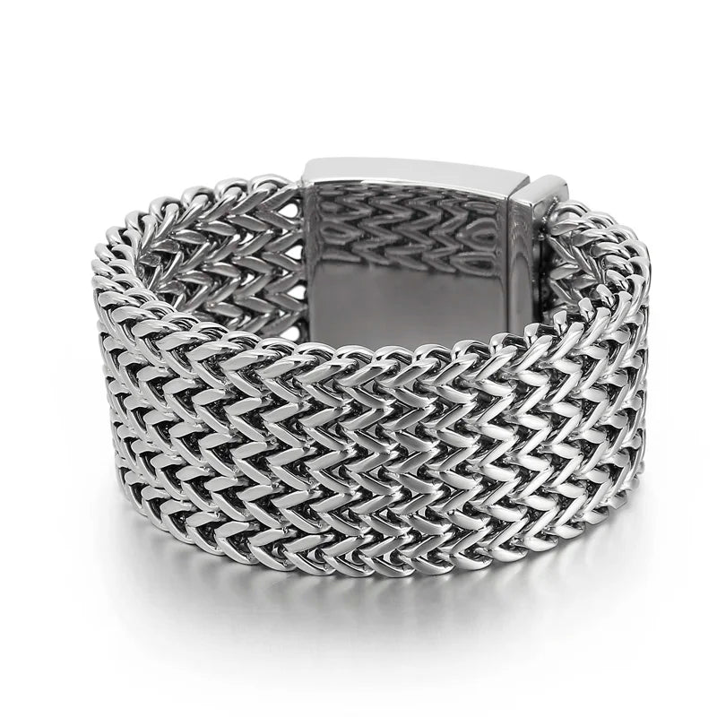 12/18/30mm Wide Mesh Chain Stainless Steel Bracelet for Men Shiny Rock Cool Boy Wristband Heavy Metal Jewelry Gift