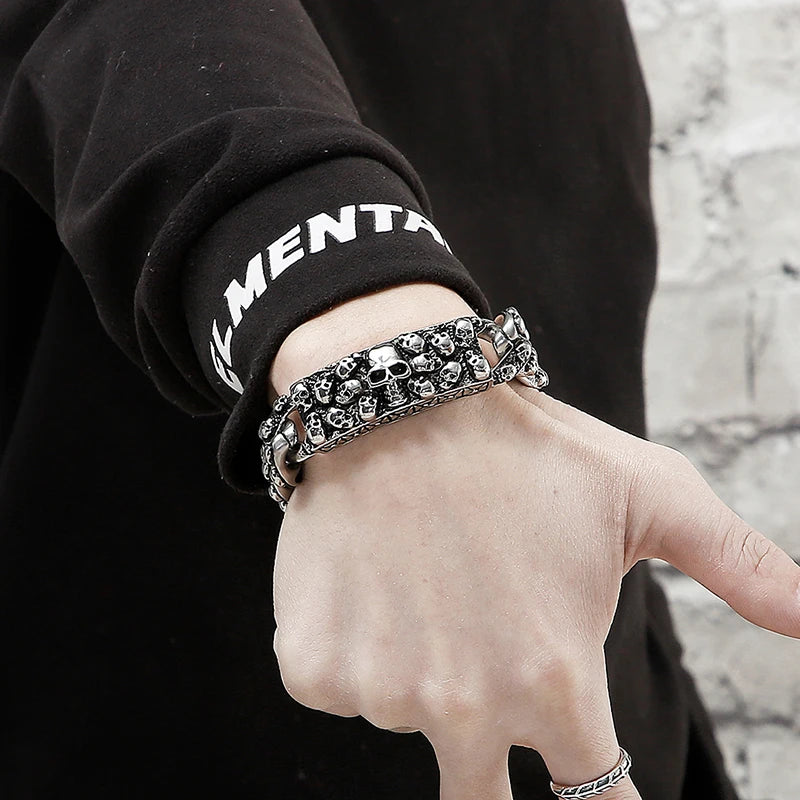 Steampunk Rock Skull Bracelet for Men In Waterproof Stainless Steel Skeleton Men's Bracelet Man Bike Jewelry Boys