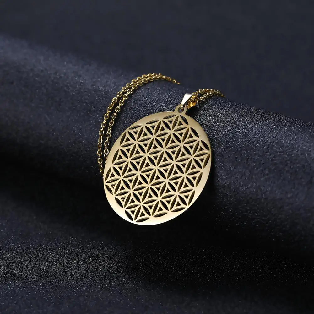 Flower of Life Sacred Geometry Pendant Necklace — Stainless Steel