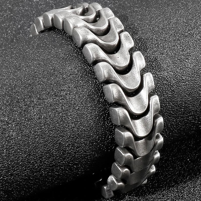 Men's Stainless Steel 16MM Keel Chain Bracelet For Man 8.46 Inches Vintage Old Silver Color Metal Jewellery Items