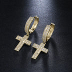 Iced Out Cross Drop Huggie Hoop Earrings with CZ Crystal