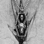 Long Horn Demon Skull Pendant Necklace — Stainless
