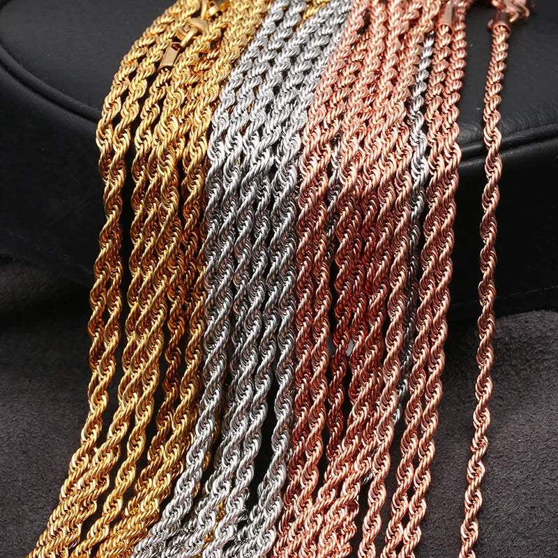 Wholesale Price 3MM Stainless Steel Plated Rose Gold Chain Necklace Fashion Jewelry For Men and Women Black Color Link Necklace