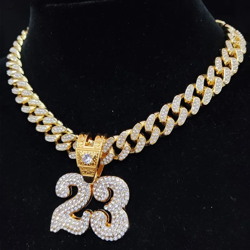Number 23 Iced Out Pendant Necklace — 13mm Cuban Chain